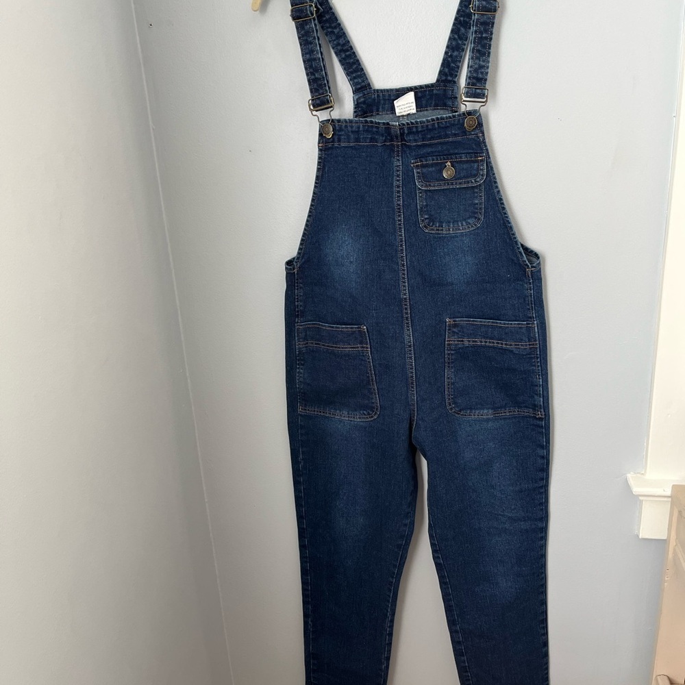 Blue Denim Overalls with Adjustable Straps and Bib Front‎
